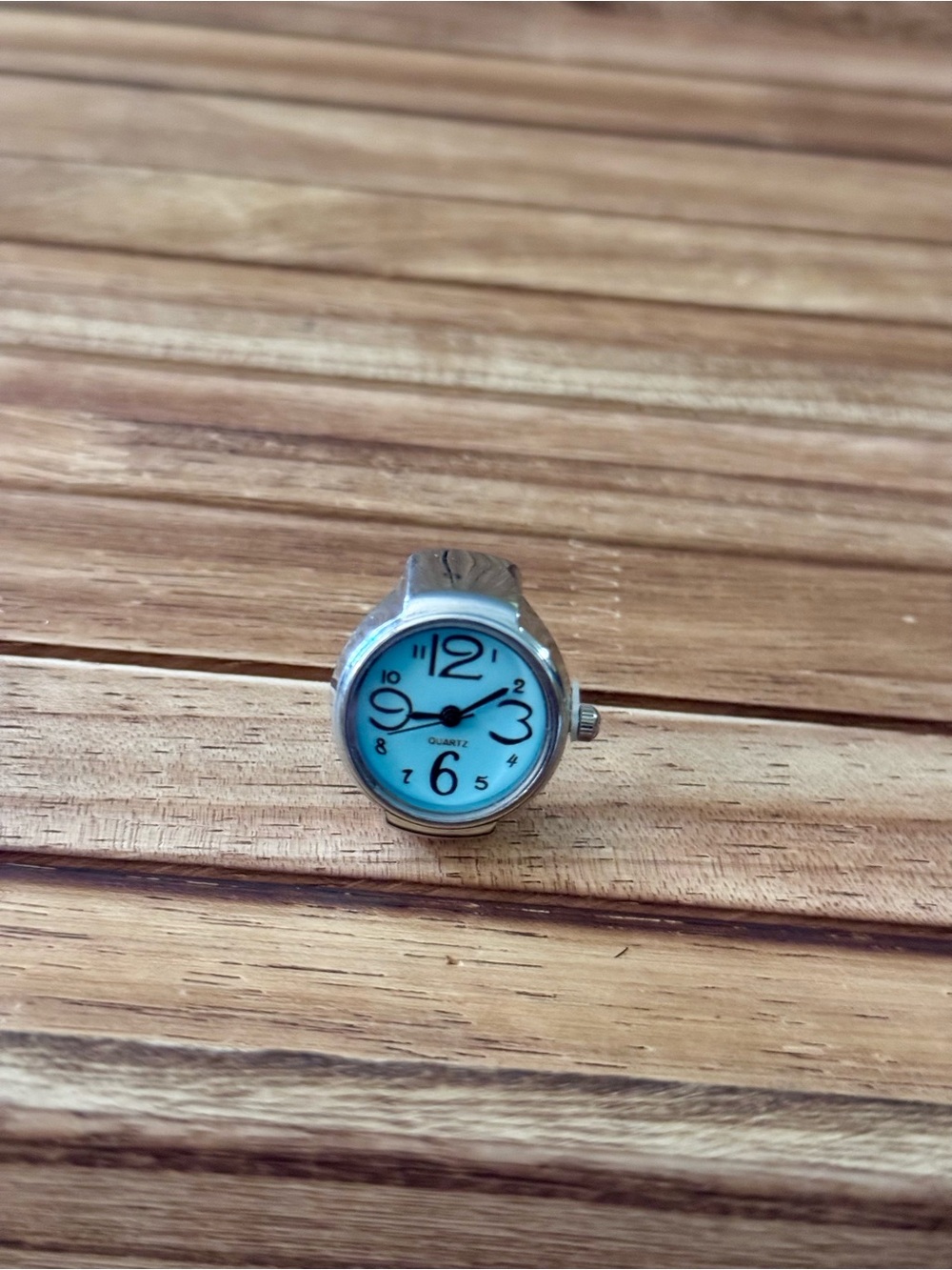 Silver Ring Watch with Light Blue Dial